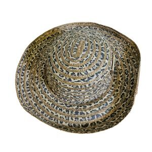 August Straw Sun Hat Women OS Brown Leopard Print Elephant Charm